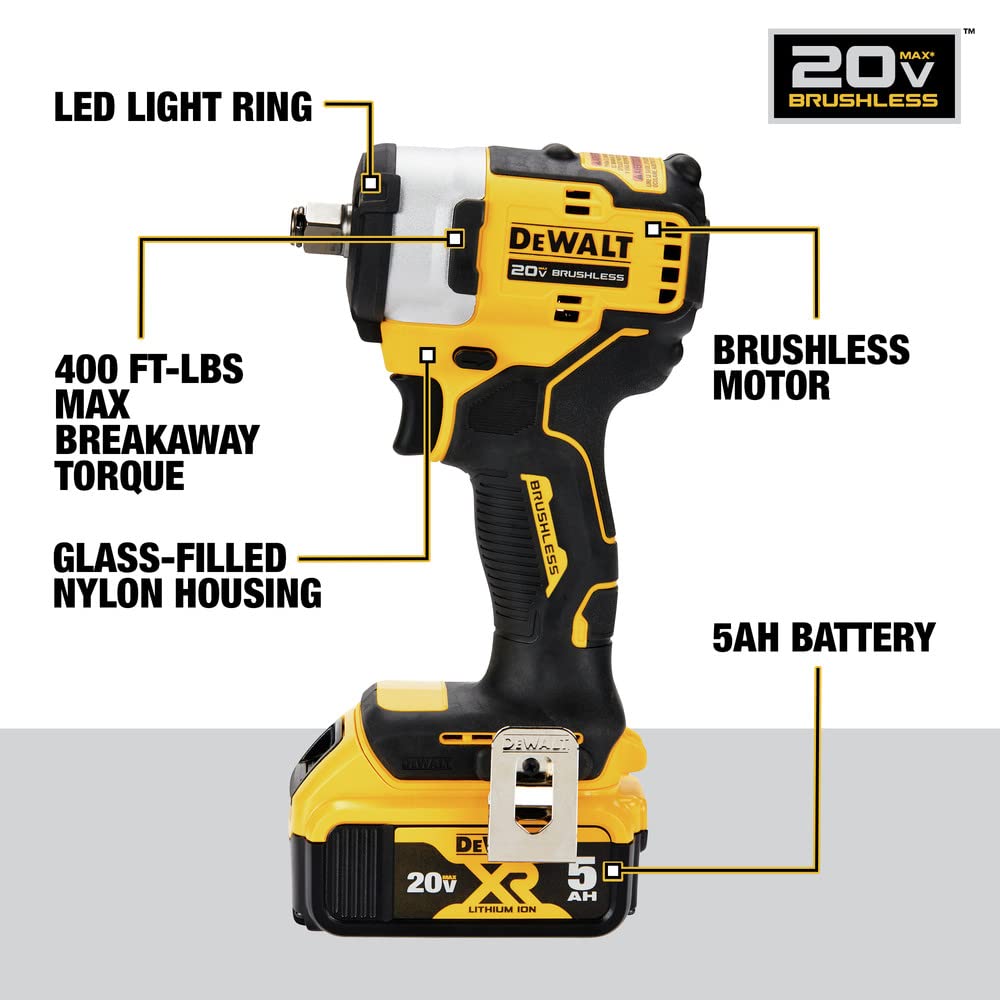 20V Cordless Brushless Compact Impact Wrench 1/2"