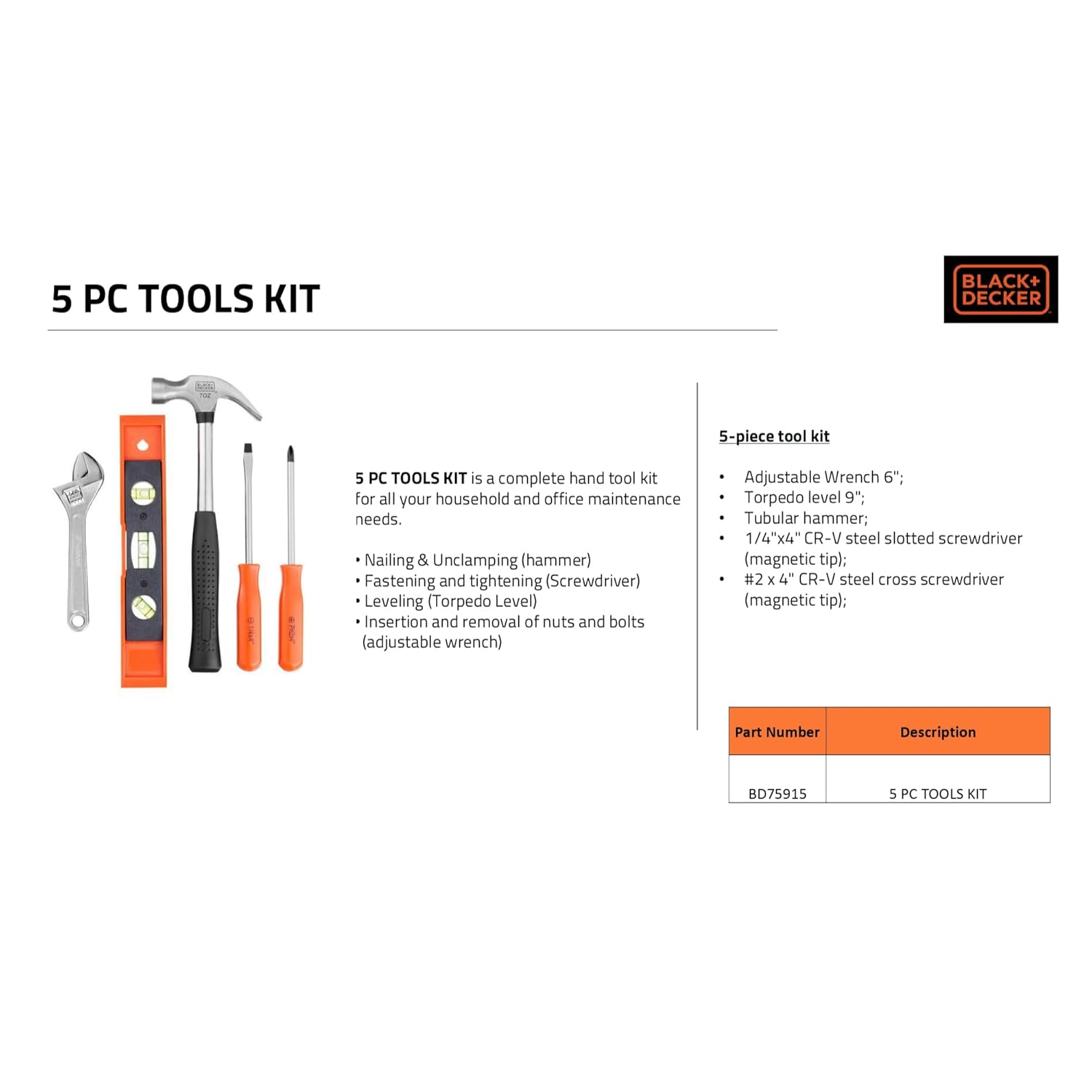 5-Pieces Tool Kit for Home & DIY