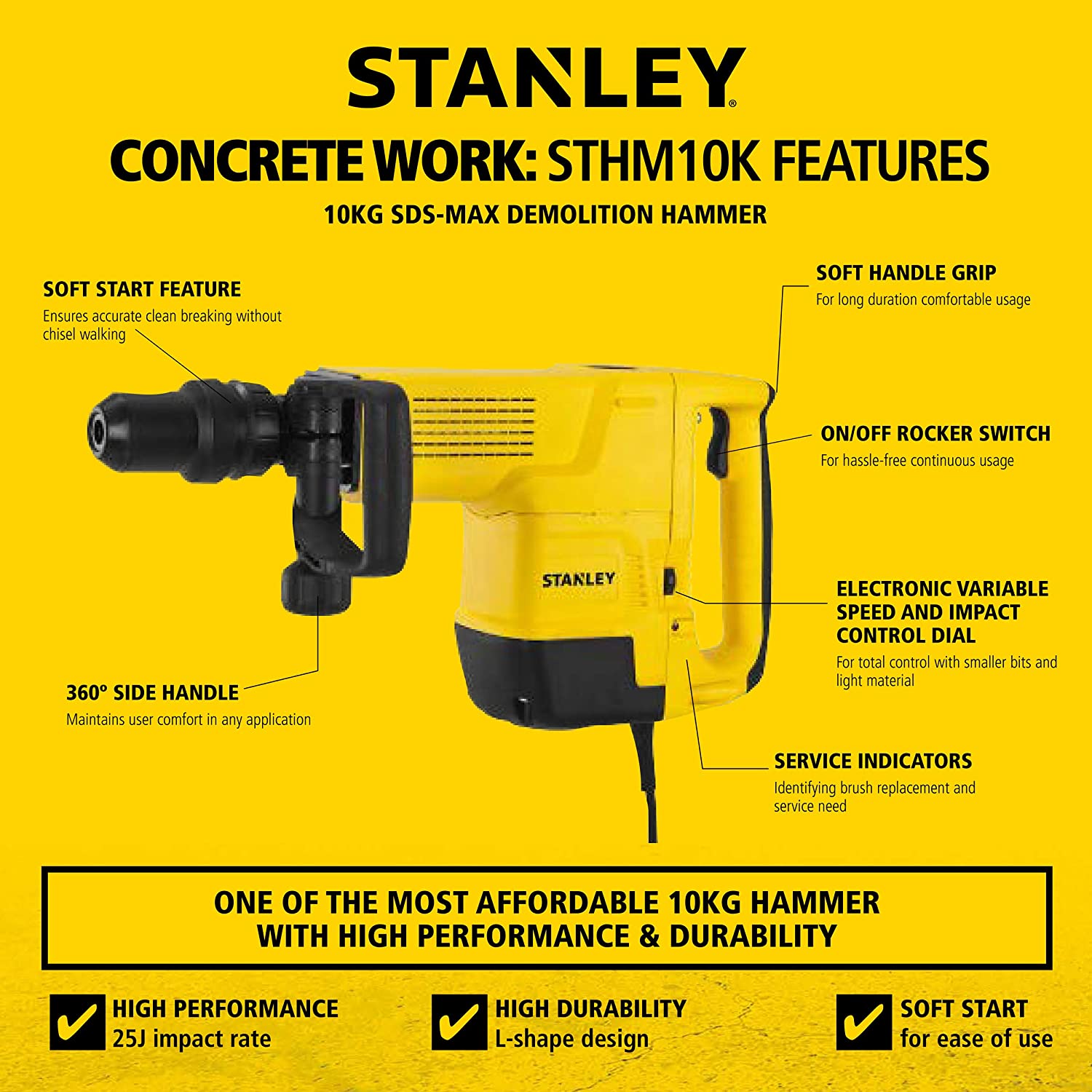 1600W L Shaped Demolition Hammer 10Kg
